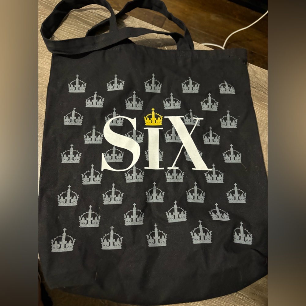 SIX the Musical Crown Pattern Black Canvas Tote Bag